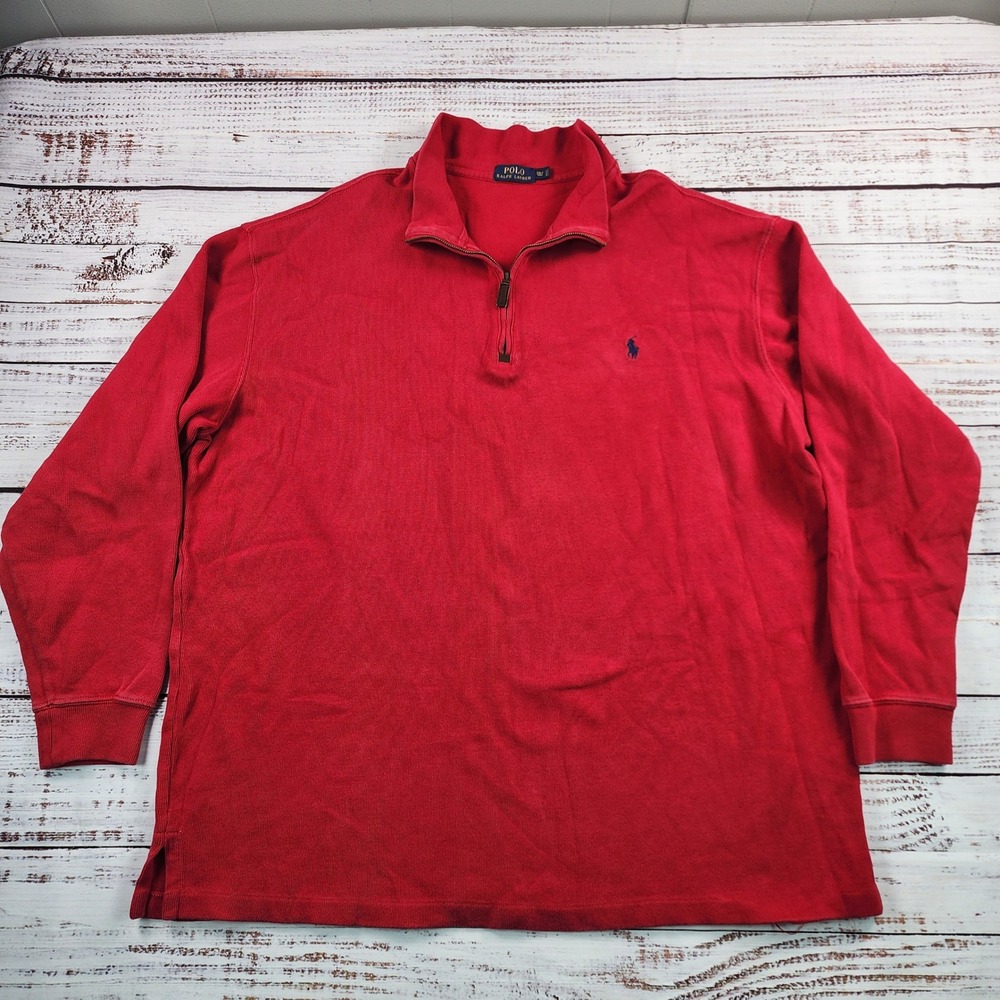 Polo Ralph‎ Lauren Mens 2XLT Tall Red French Terry Quarter-Zip Pullover